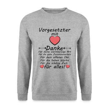 Danke an Vorgesetzter Abschiedsgeschenk Abschied - Unisex Pullover - Weißgrau meliert - Vorne - Alina (178cm) & Michal (187cm)