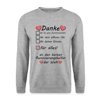 Dankeschön für Renovierungshelfer Renovierung - Unisex Pullover - Weißgrau meliert - Vorne - Alina (178cm) & Michal (187cm)