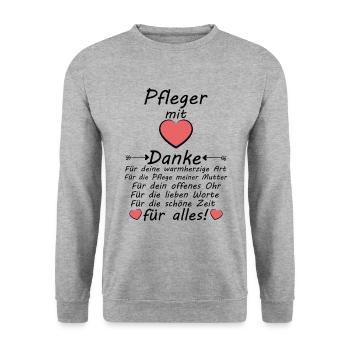 Danke sagen für Pflege der Mutter Pfleger - Unisex Pullover - Weißgrau meliert - Vorne - Alina (178cm) & Michal (187cm)