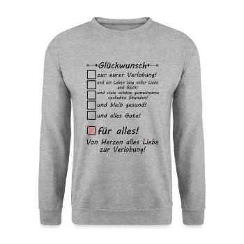 Verlobung Herzlichen Glückwunsch Paar gratulieren - Unisex Pullover - Weißgrau meliert - Vorne - Alina (178cm) & Michal (187cm)