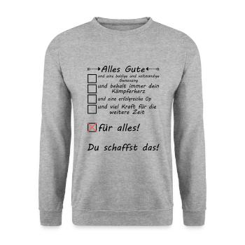 Alles Gute für die Augen Zahn Hund Knie OP - Unisex Pullover - Weißgrau meliert - Vorne - Alina (178cm) & Michal (187cm)