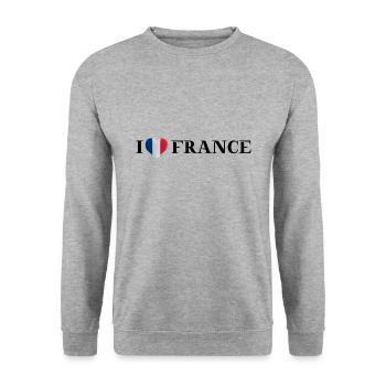 I LOVE FRANCE Geschenkidee Frankreich - Unisex Pullover - Weißgrau meliert - Vorne - Alina (178cm) & Michal (187cm)