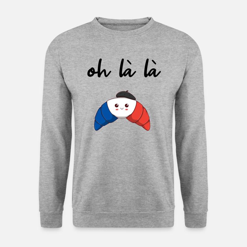 Frankreich Croissant Oh la la Geschenkidee - Unisex Pullover - Weißgrau meliert