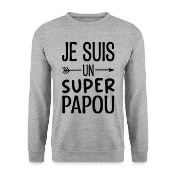 Ich bin ein Super-Papua - Papua-Humor Lustiges Geschenk - Unisex Pullover - Weißgrau meliert - Vorne - Alina (178cm) & Michal (187cm)