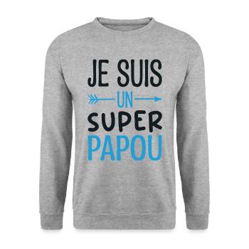 Ich bin ein Super-Papua - Papua-Humor Lustiges Geschenk - Unisex Pullover - Weißgrau meliert - Vorne - Alina (178cm) & Michal (187cm)