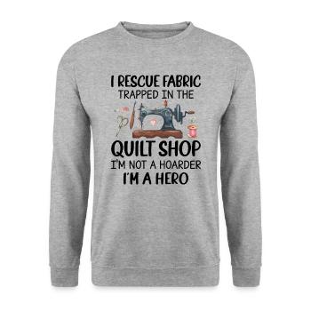 I Rescue Fabric Trapped In The Quilt Shop - Unisex Sweatshirt - salt & pepper - Front - Alina (178cm) & Michal (187cm)