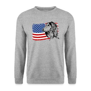 Saluki America Flag Dog Dogs Wilsigns - Unisex Sweatshirt - salt & pepper - Front - Alina (178cm) & Michal (187cm)
