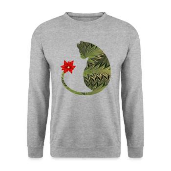 katze mit blume e 101 - Unisex Pullover - Weißgrau meliert - Vorne - Alina (178cm) & Michal (187cm)