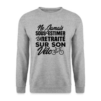 Ne jamais sous estimer un retraité sur son vélo - Sweat-shirt Unisexe - gris chiné - Devant - Alina (178cm) & Michal (187cm)