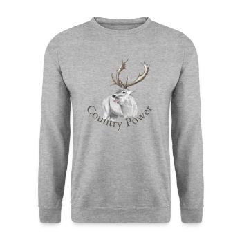 Weisser Hirsch - Unisex Pullover - Weißgrau meliert - Vorne - Alina (178cm) & Michal (187cm)