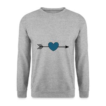 blaues Herz mit Pfeil Valentinstag - Unisex Pullover - Weißgrau meliert - Vorne - Alina (178cm) & Michal (187cm)