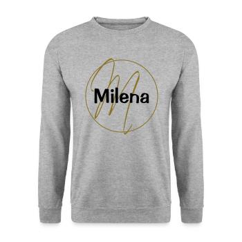 Milena Name First Name Circle Calligraphy - Unisex Sweatshirt - salt & pepper - Front - Alina (178cm) & Michal (187cm)