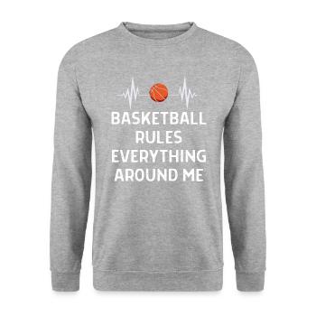 Basketball Spieler Basketballer Sprüche Geschenk - Unisex Pullover - Weißgrau meliert - Vorne - Alina (178cm) & Michal (187cm)