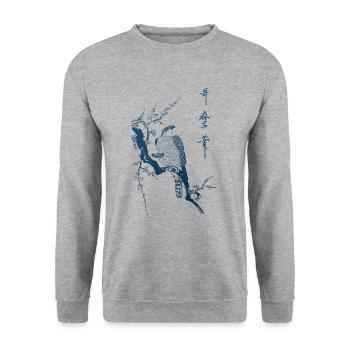 Habicht auf einem Ast blau - Unisex Pullover - Weißgrau meliert - Vorne - Alina (178cm) & Michal (187cm)