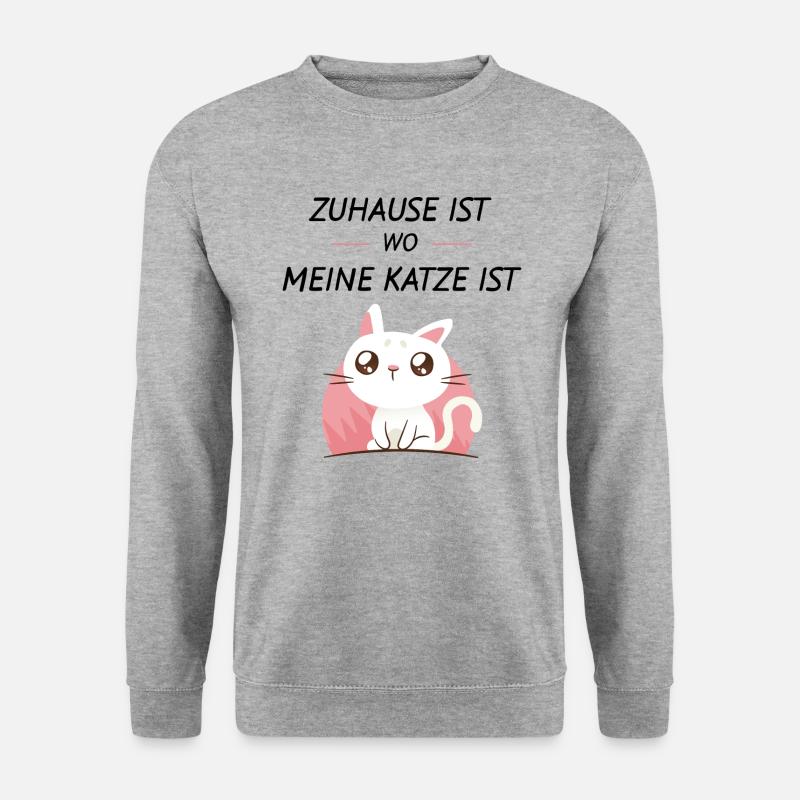 Zuhause Katze Kätzchen Mietze Miau - Unisex Pullover - Weißgrau meliert
