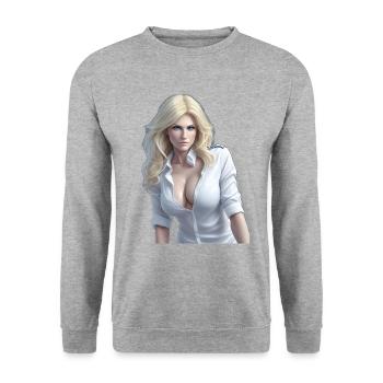 Blonde Frau - Unisex Pullover - Weißgrau meliert - Vorne - Alina (178cm) & Michal (187cm)