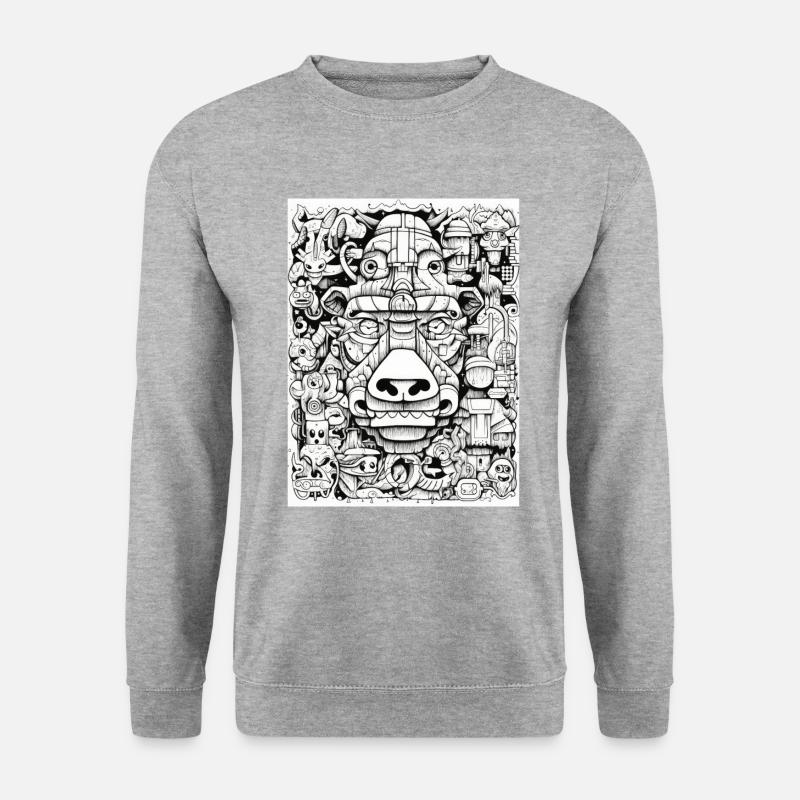 Graffiti Inspirationen:Bison s/w - Unisex Pullover - Weißgrau meliert