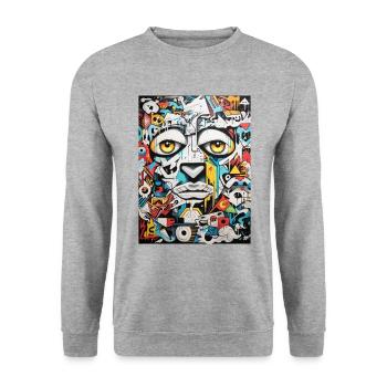 Graffiti Inspirationen:Bison - Unisex Pullover - Weißgrau meliert - Vorne - Alina (178cm) & Michal (187cm)