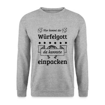 Würfelgott f. Kartenspieler Glücksspieler Tabletop - Unisex Pullover - Weißgrau meliert - Vorne - Alina (178cm) & Michal (187cm)