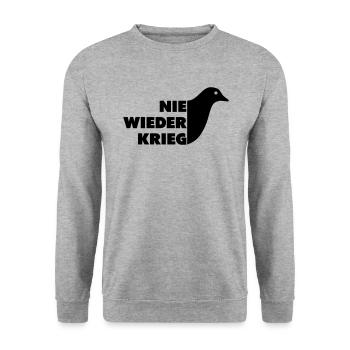 Nie wieder Krieg - Unisex Pullover - Weißgrau meliert - Vorne - Alina (178cm) & Michal (187cm)
