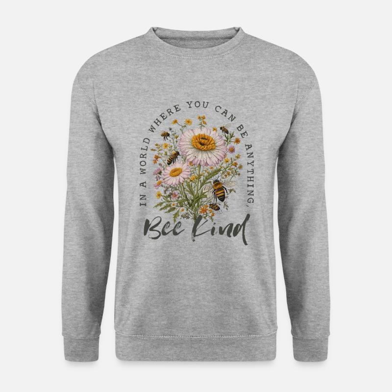 Bee Kind - Vintage Biene und Wildblumen - Unisex Pullover - Weißgrau meliert