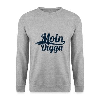 Norddeutschland Norden Plattdeutsch Moin Digga - Unisex Pullover - Weißgrau meliert - Vorne - Alina (178cm) & Michal (187cm)