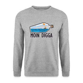 Moin Digga Norddeutschland Plattdeutsch Geschenk - Unisex Pullover - Weißgrau meliert - Vorne - Alina (178cm) & Michal (187cm)