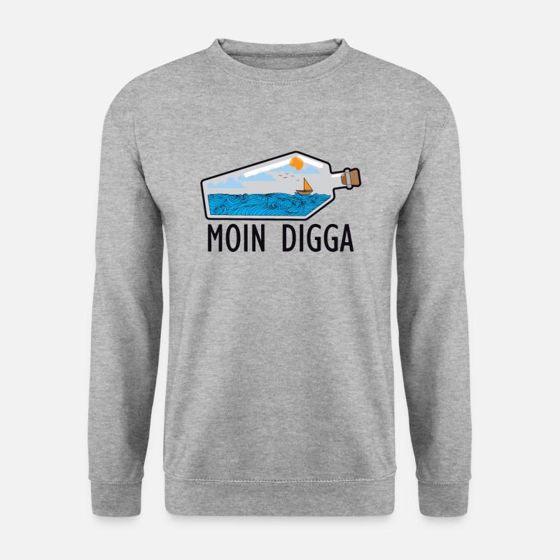 Moin Digga Norddeutschland Plattdeutsch Geschenk - Unisex Pullover - Weißgrau meliert