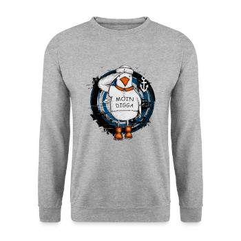 Moin Digga Northern Germany Low German Gift - Unisex Sweatshirt - salt & pepper - Front - Alina (178cm) & Michal (187cm)
