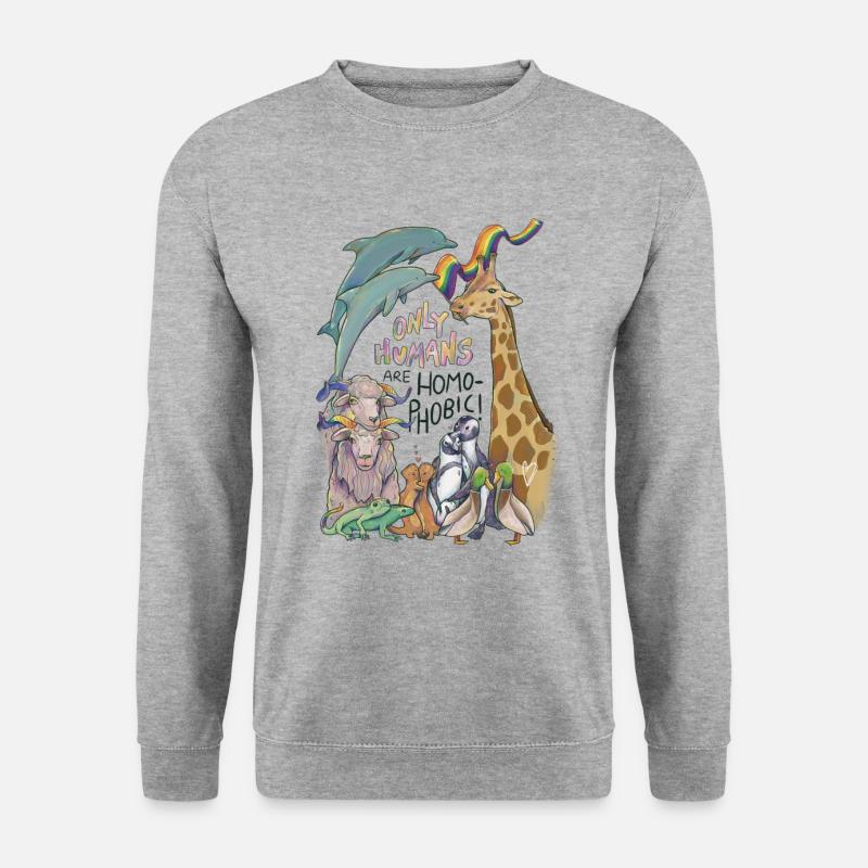 "Only Humans are homophobic" Pride Tiere - Unisex Pullover - Weißgrau meliert