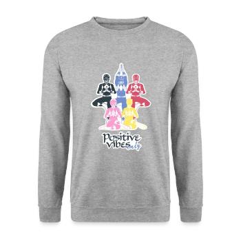 Power Rangers Alle Rangers Yoga Position - Unisex Pullover - Weißgrau meliert - Vorne - Alina (178cm) & Michal (187cm)