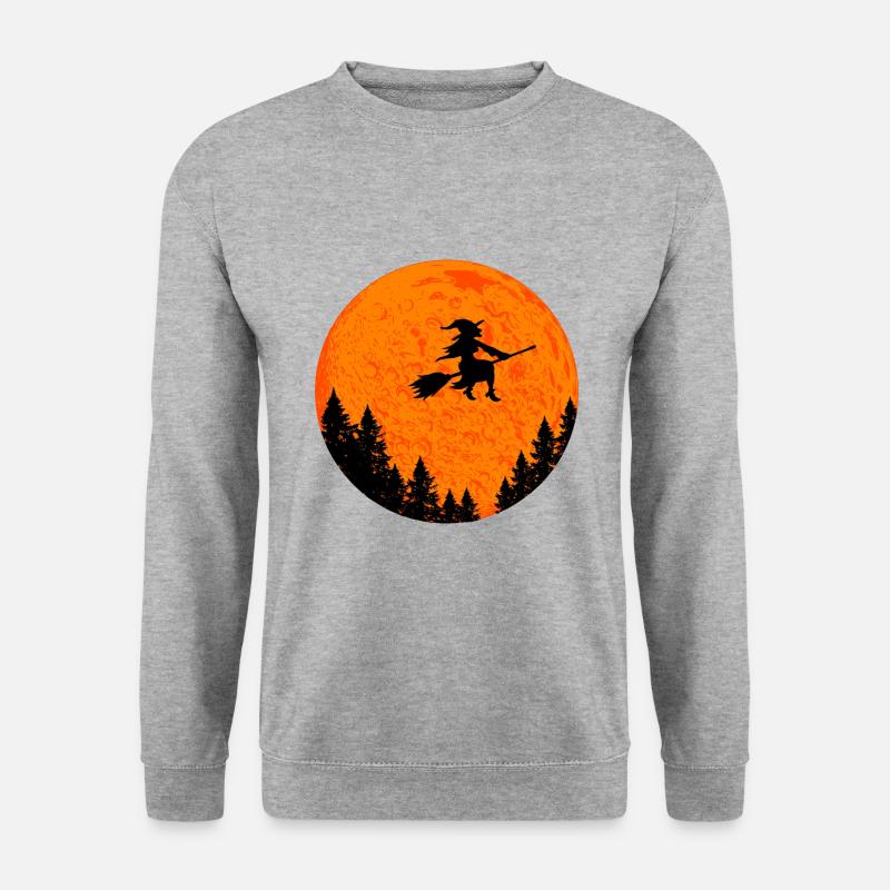 Hexe auf Hexenbesen Halloween - Unisex Pullover - Weißgrau meliert