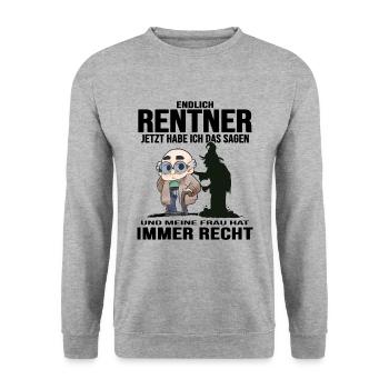 Opa Rentner im Ruhestand "Senior macht Rente" - Unisex Pullover - Weißgrau meliert - Vorne - Alina (178cm) & Michal (187cm)