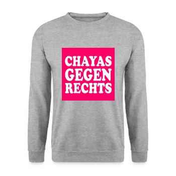 chayas gegen rechts - Unisex Pullover - Weißgrau meliert - Vorne - Alina (178cm) & Michal (187cm)