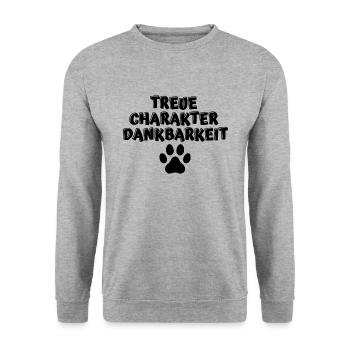 Treue Charakter Dankbarkeit Hundepfote Hundeliebe - Unisex Pullover - Weißgrau meliert - Vorne - Alina (178cm) & Michal (187cm)