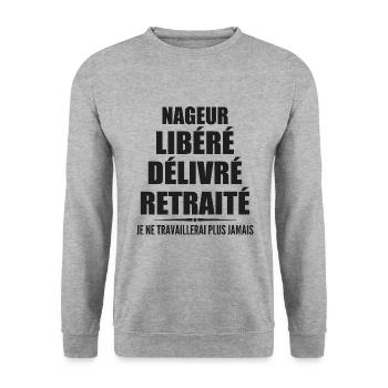 Nageur célèbre sa retraite avec humour cadeau - Sweat-shirt Unisexe - gris chiné - Devant - Alina (178cm) & Michal (187cm)