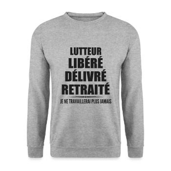 Lutteur célèbre sa retraite avec humour cadeau - Sweat-shirt Unisexe - gris chiné - Devant - Alina (178cm) & Michal (187cm)