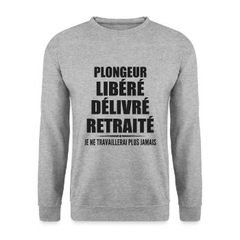 Plongeur célèbre sa retraite avec humour cadeau - Sweat-shirt Unisexe - gris chiné - Devant - Alina (178cm) & Michal (187cm)
