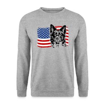 BORDER COLLIE America Flag Dogs Dog Wilsigns - Unisex Sweatshirt - salt & pepper - Front - Alina (178cm) & Michal (187cm)