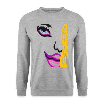 Augen auf Gesicht Graffiti Stil - Art Face - Unisex Pullover - Weißgrau meliert - Vorne - Alina (178cm) & Michal (187cm)