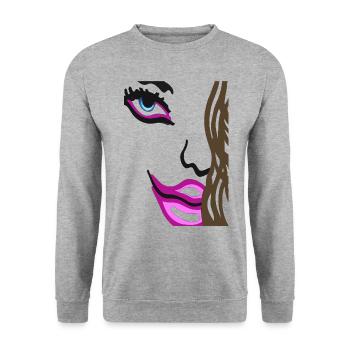 Yeux sur visage - Art Face aux lèvres roses - Sweat-shirt Unisexe - gris chiné - Devant - Alina (178cm) & Michal (187cm)