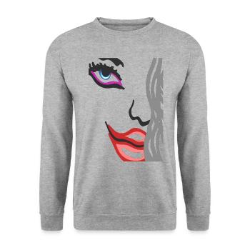 Art Face - Model Portrait Face with Red Lips - Unisex Sweatshirt - salt & pepper - Front - Alina (178cm) & Michal (187cm)