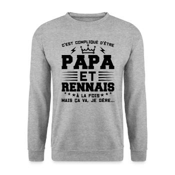 Papa et RENNAIS Idée Cadeau Citation - Sweat-shirt Unisexe - gris chiné - Devant - Alina (178cm) & Michal (187cm)