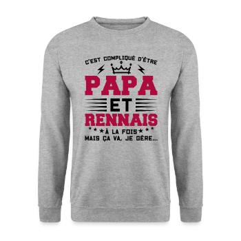 Papa et RENNAIS Idée Cadeau Citation - Sweat-shirt Unisexe - gris chiné - Devant - Alina (178cm) & Michal (187cm)