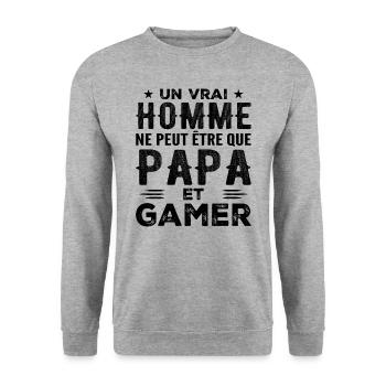 A Real Man Is Just a Dad and Gamer - Unisex Sweatshirt - salt & pepper - Front - Alina (178cm) & Michal (187cm)