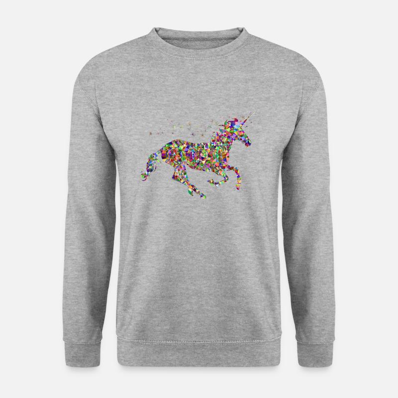 buntes mythisches springendes glitzer Einhorn - Unisex Pullover - Weißgrau meliert