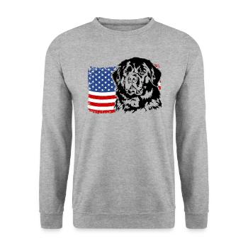 Neufundländer Amerika Fahne Hunde Wilsigns - Unisex Pullover - Weißgrau meliert - Vorne - Alina (178cm) & Michal (187cm)