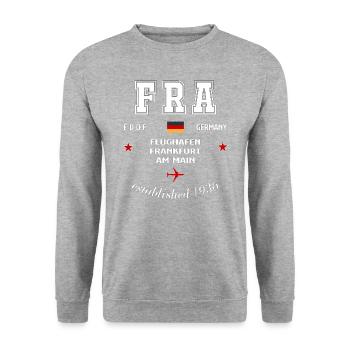 FRA Frankfurt Flughafen Deutschland - Clean Design - Unisex Pullover - Weißgrau meliert - Vorne - Alina (178cm) & Michal (187cm)