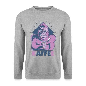 Affe trinkt Kaffee - Unisex Pullover - Weißgrau meliert - Vorne - Alina (178cm) & Michal (187cm)
