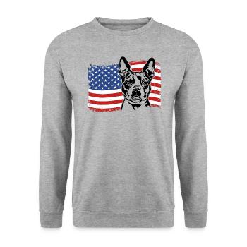BOSTON TERRIER Amérique Flag Chiens Chiens Wilsigns - Sweat-shirt Unisexe - gris chiné - Devant - Alina (178cm) & Michal (187cm)